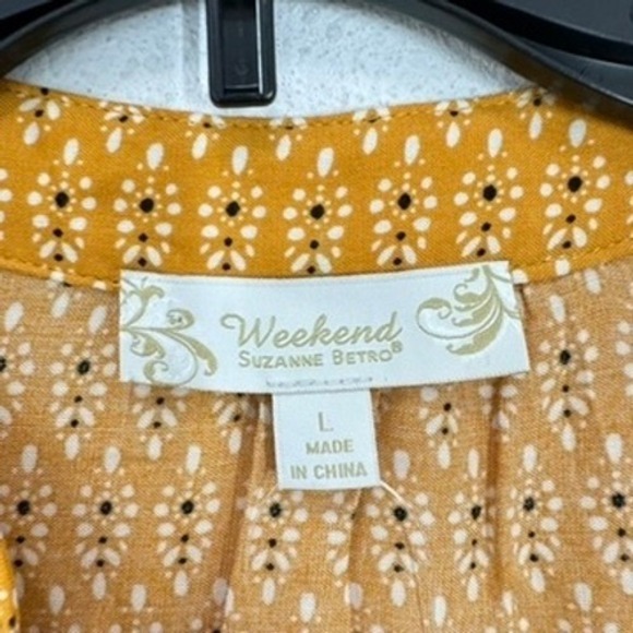 Weekend Suzanne Betro Boho Tunic Top Size L Elbow Flounce‎ Notch Neck Casual NWT - Picture 4 of 10